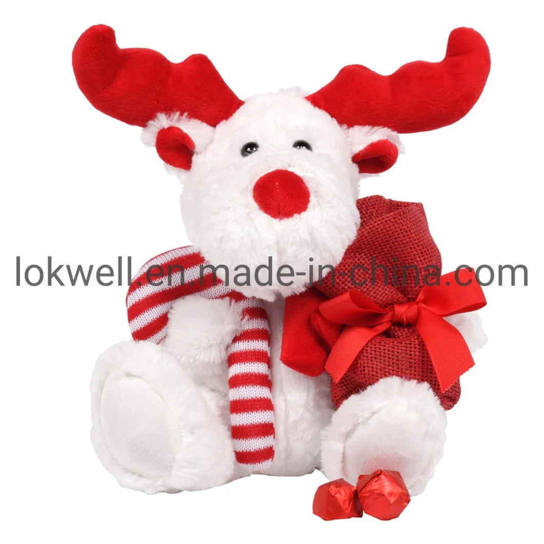 Plush Snow Bear with Antlers Stuffed Animals Christmas Toys