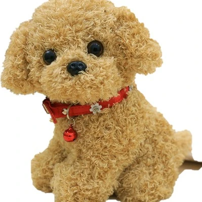 22-30cm Soft Stuffed Plush Baby Toy Realistic Teddy Dog with Neck Collar Bell