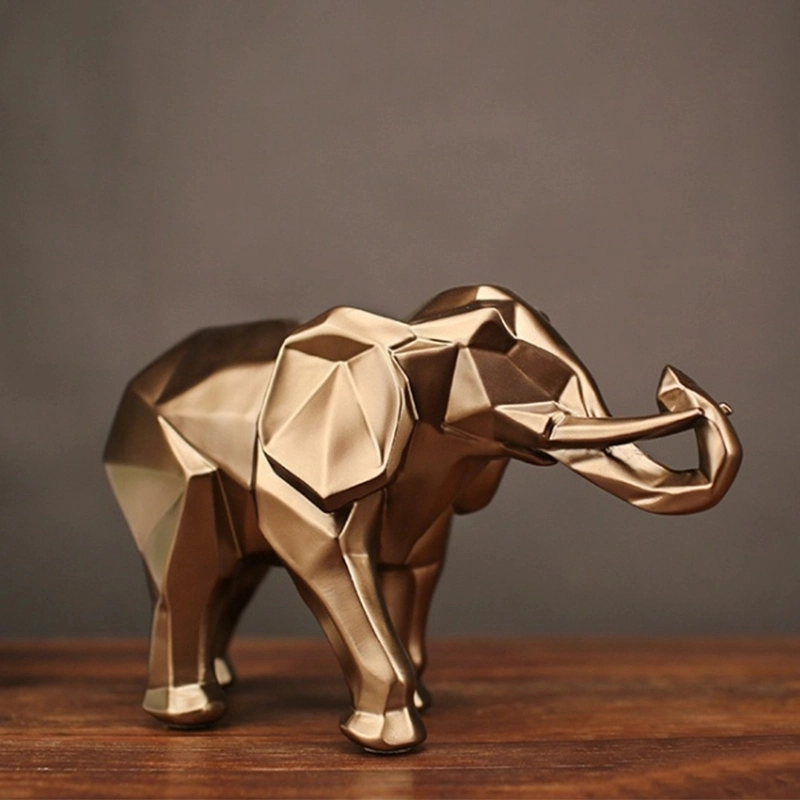 Abstract Geometric Desk Decorative Resin Elephant Modern Animal Figurine Home Decor Gold Resin Elephant