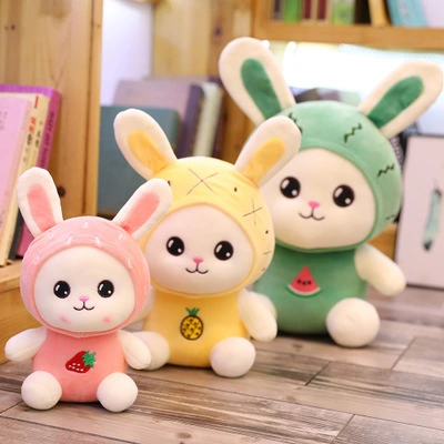 23-40cm Soft Stuffed Plush Baby Toy Cartoon Rabbit with Emb Fruit and Hat