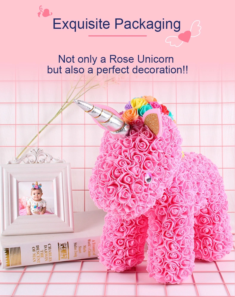 Wholesale Unicorn Rose Bear Artificial Soap Flower Rose Teddy Bear 40cm Box Valentines Day Rose Teddy Bear