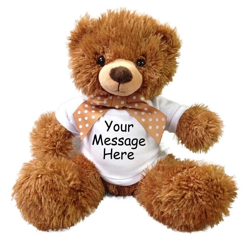 New Branded Message Plush Toy Teddy Bear with White T-Shirt in Ribbon