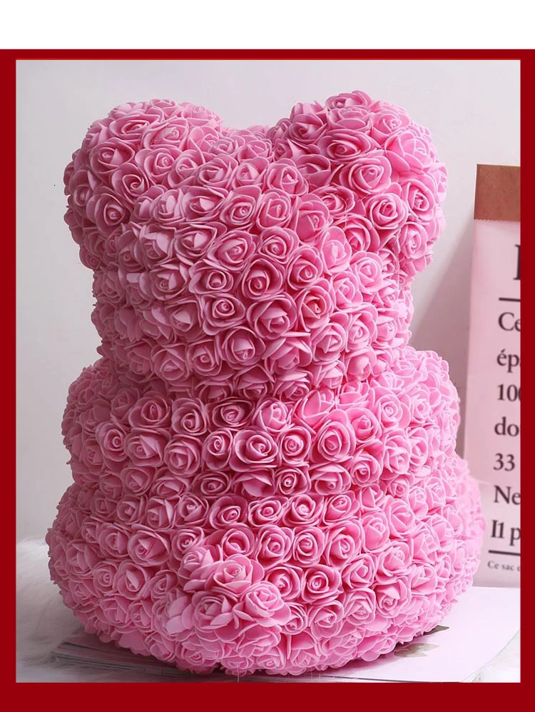 Custom 25cm Rose Bear with Ribbon Teddy Bear for Mothers Day Gifts Teddy Rose Bear Wedding Valentine's Decor Supplies