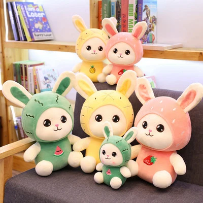 23-40cm Soft Stuffed Plush Baby Toy Cartoon Rabbit with Emb Fruit and Hat