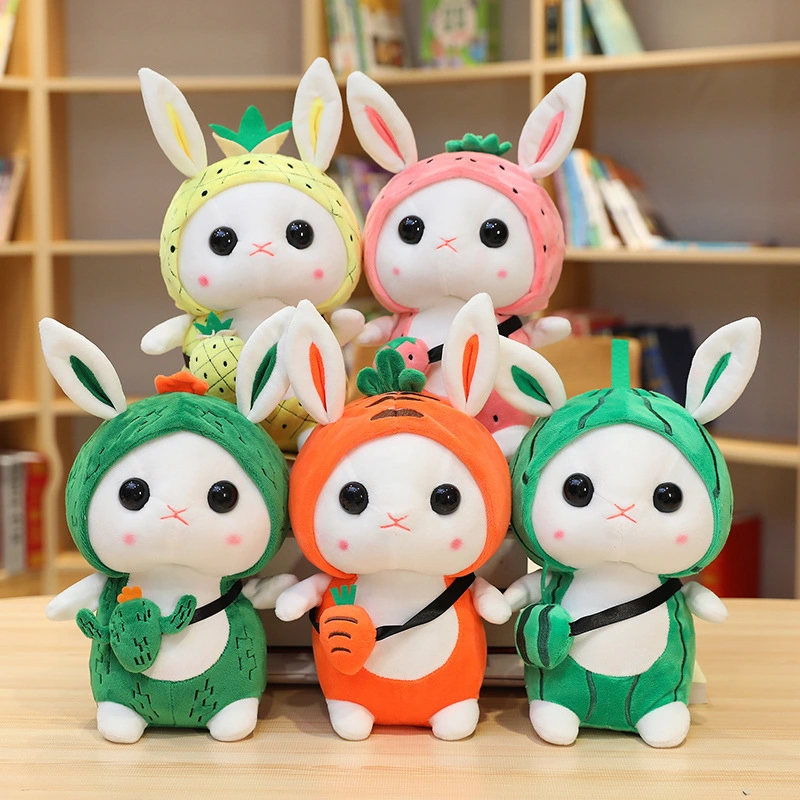 Adorable Soft Stuffed Rabbit Toy Wearing Fruit Hoodies Lovely Plush Rabbit Doll