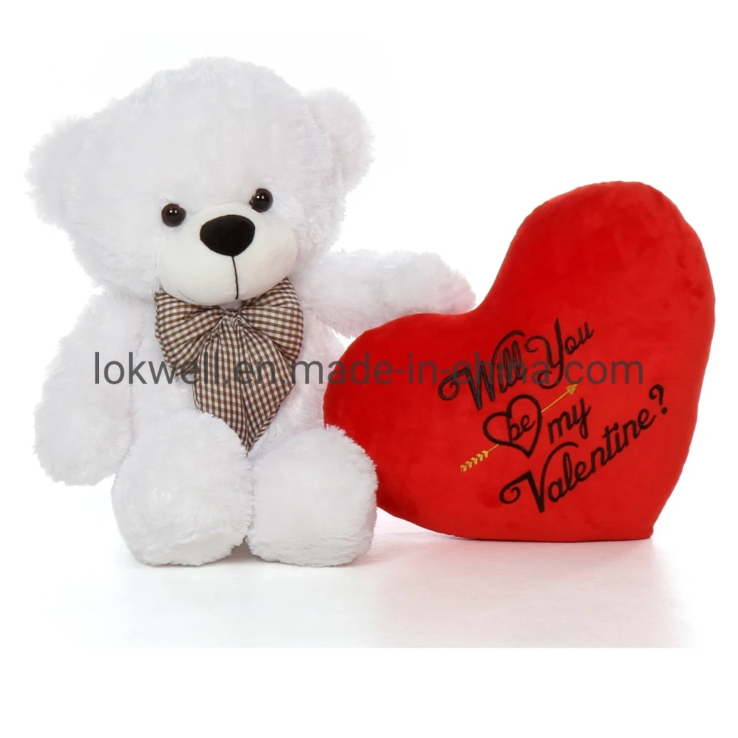 White Teddy Bear with Red Heart Valentine's Gift Plush Stuffed Animals