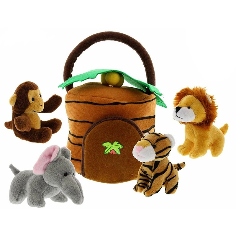 2021 Hot Sale Pet Animal Plush Tiger/Lion/Monkey/Elephant/Zebra Stuffed Toys Plush Hide and Seek Basket Plush Cat Chew Toy