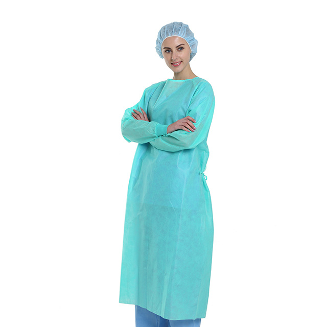 Blue PP/SMS Isolation Gown 18GSM 20GSM 23GSM 25GSM 28GSM 30GSM Various Weights