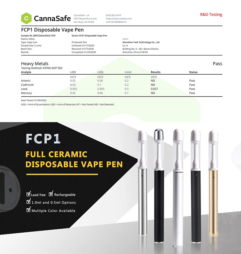 Empty 1.0ml Glass Tank Vape Pen Lead Free Ceramic Cartridge