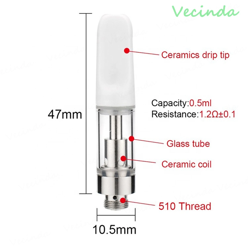 Vecinda Custom Logo 510 Thread Cbd Oil Vape Pen 0.5ml Vape Cartridge