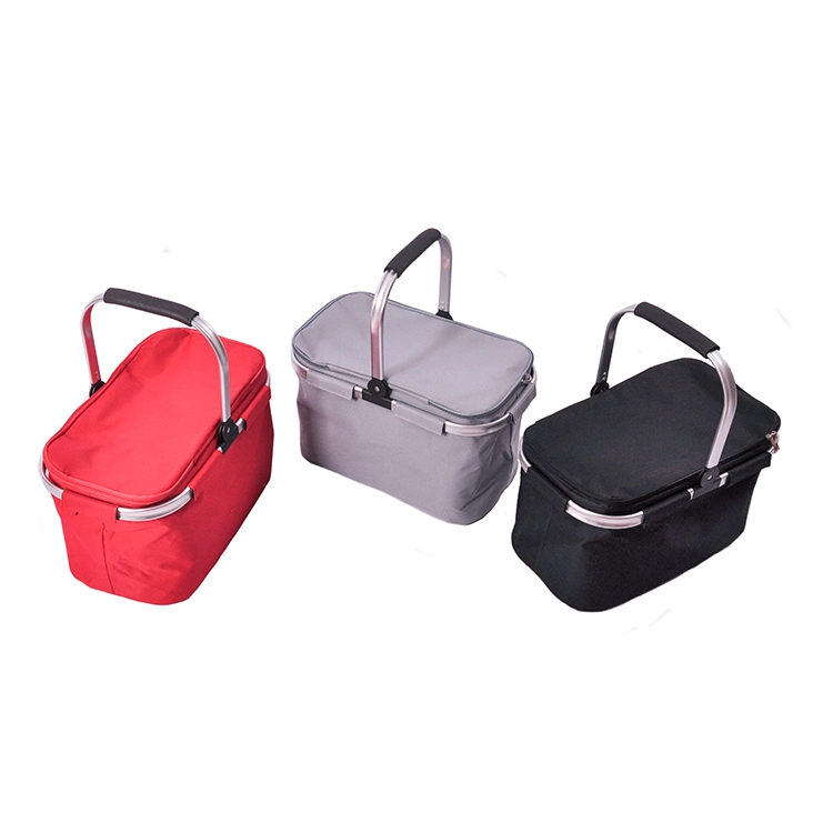 Insulated Collapsible Picnic Cooler Bag with Aluminium Folding Handles with Black Oxford