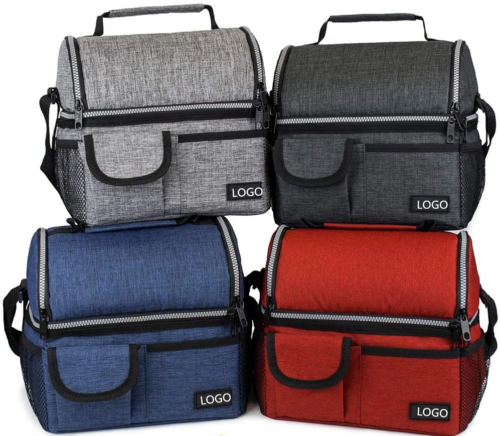 Insulated Dual Compartment Lunch Bag Lunch Box Cooler with Shoulder Strap, Medium Lunch Pail for School, Work, Office.