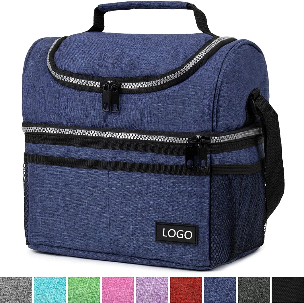 Insulated Dual Compartment Lunch Bag Lunch Box Cooler with Shoulder Strap, Medium Lunch Pail for School, Work, Office.