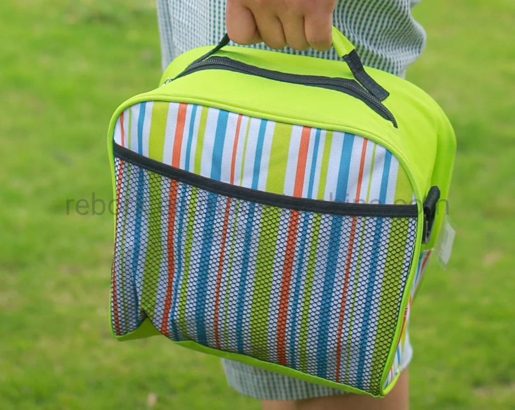 Promotional Stripe Picnic Lunch Bento Foods Fruits Cans Ice Bag Thermal Cooler Bag Insulated Cooler Bag