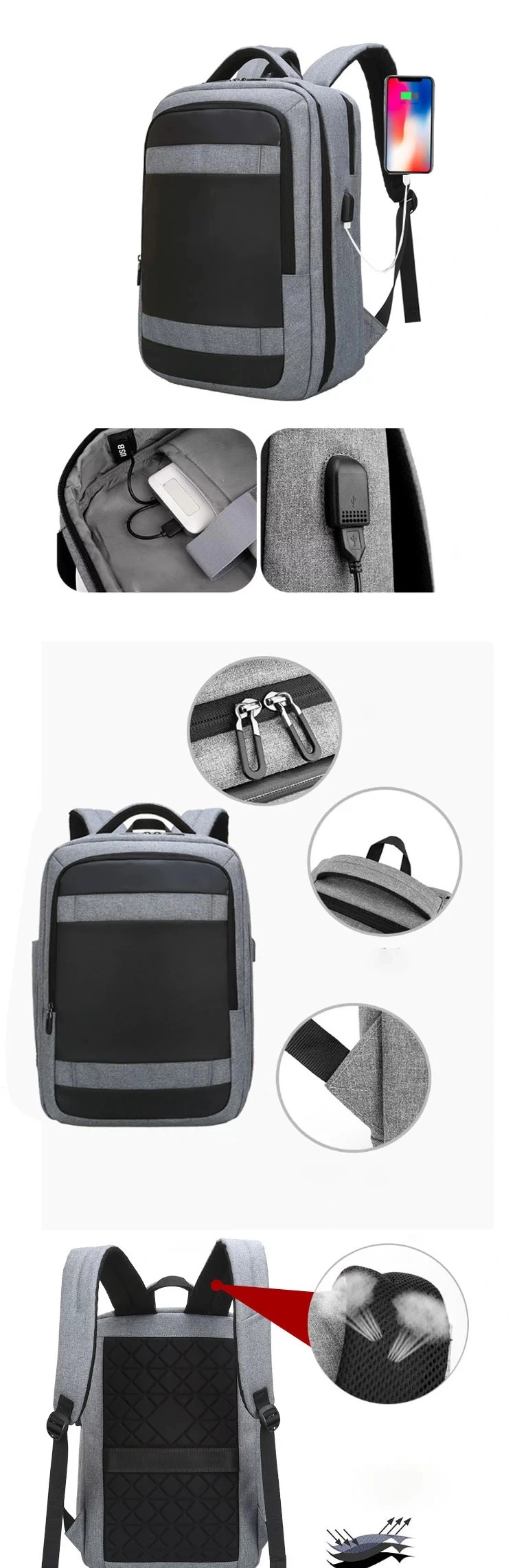 Waterproof Business Backpack Large Capacity Travel Backpack with USB Charging Laptop Backpack School Bag