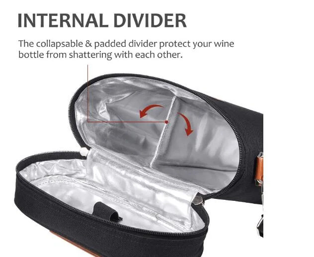 2 Bottle Wine Carrier Bag Tote Insulated Champagne Tote Bag Waterproof Picnic Box Wine Cooler Bag