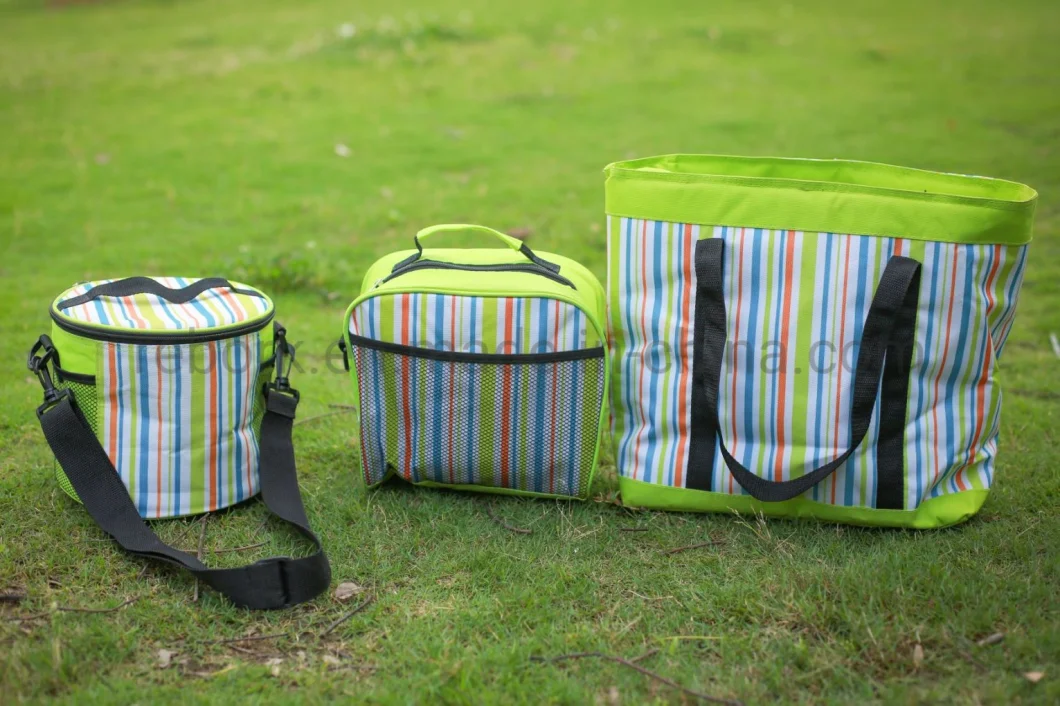 Promotional Stripe Picnic Lunch Bento Foods Fruits Cans Ice Bag Thermal Cooler Bag Insulated Cooler Bag