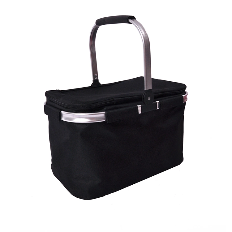 Insulated Collapsible Picnic Cooler Bag with Aluminium Folding Handles with Black Oxford