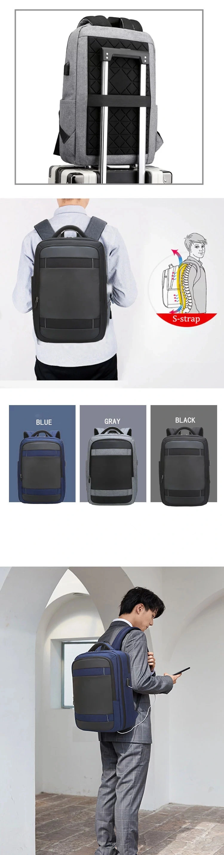 Waterproof Business Backpack Large Capacity Travel Backpack with USB Charging Laptop Backpack School Bag