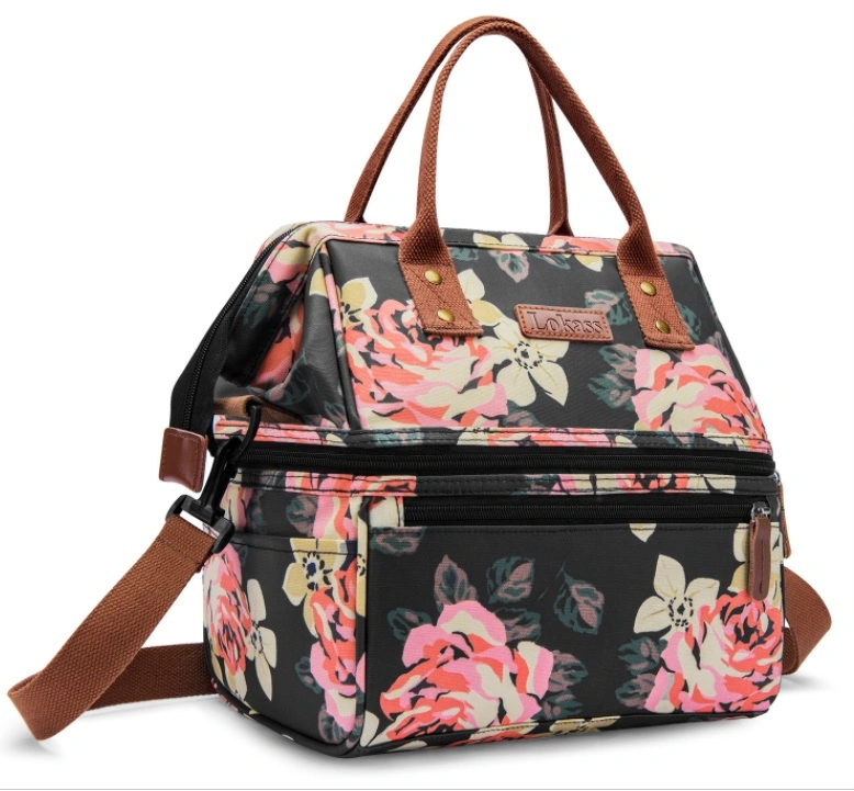 fashion double black printed backpack cooler bag