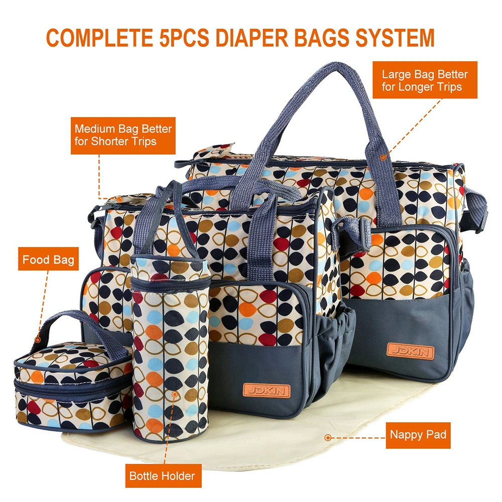 Multi-Function Outdoor Unisex Stylish Polyester Diaper Bag Backpack Baby Changing Bags with Bottle Warmer