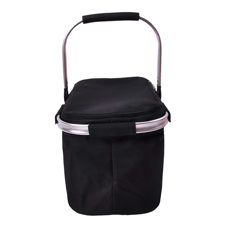 Insulated Collapsible Picnic Cooler Bag with Aluminium Folding Handles with Black Oxford