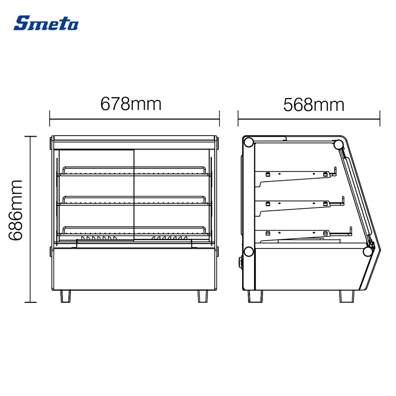 Smeta Commercial Counter Top Glass Pizza Showcase Hot Food Display Warmer