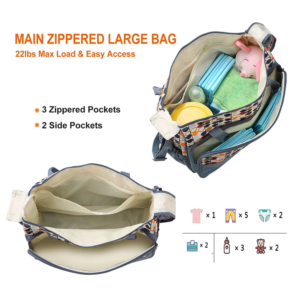 Multi-Function Outdoor Unisex Stylish Polyester Diaper Bag Backpack Baby Changing Bags with Bottle Warmer