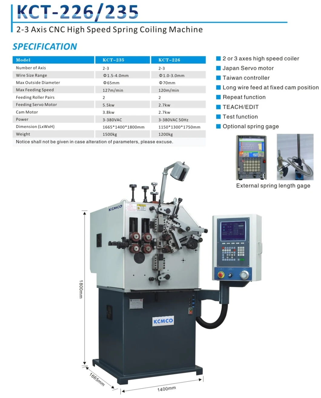 KCMCO-KCT-235 1.5-4mm CNC Spring Coiling Machine& Compression Spring Coiling Machine