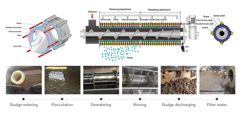 Municipal Wastewater Sewage Sludge Disc Volute Press Filter Separator Machine