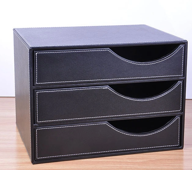 Custom Luxurious Leather Storage Box, Black Drawer Storage Box