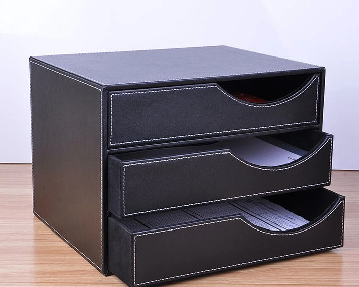 Custom Luxurious Leather Storage Box, Black Drawer Storage Box