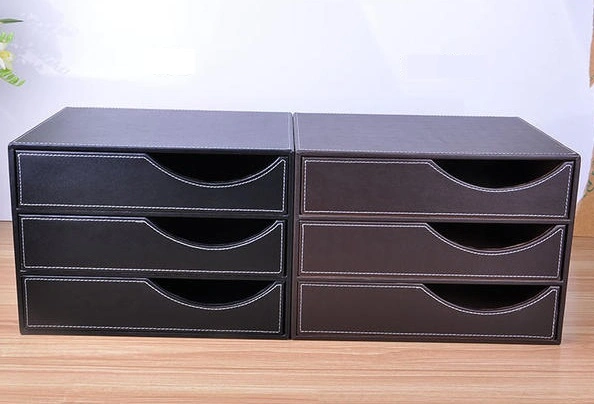 Custom Luxurious Leather Storage Box, Black Drawer Storage Box