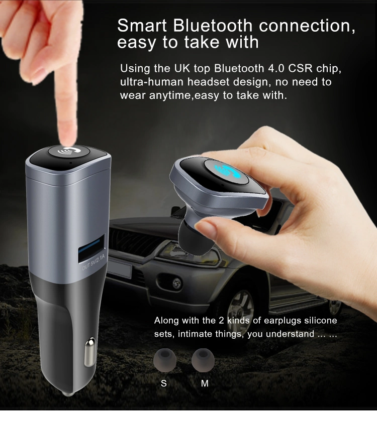 Earphone Support Bluetooth Car Charger Smart Phone Car Bluetooth FM Radio Transmitter for Car