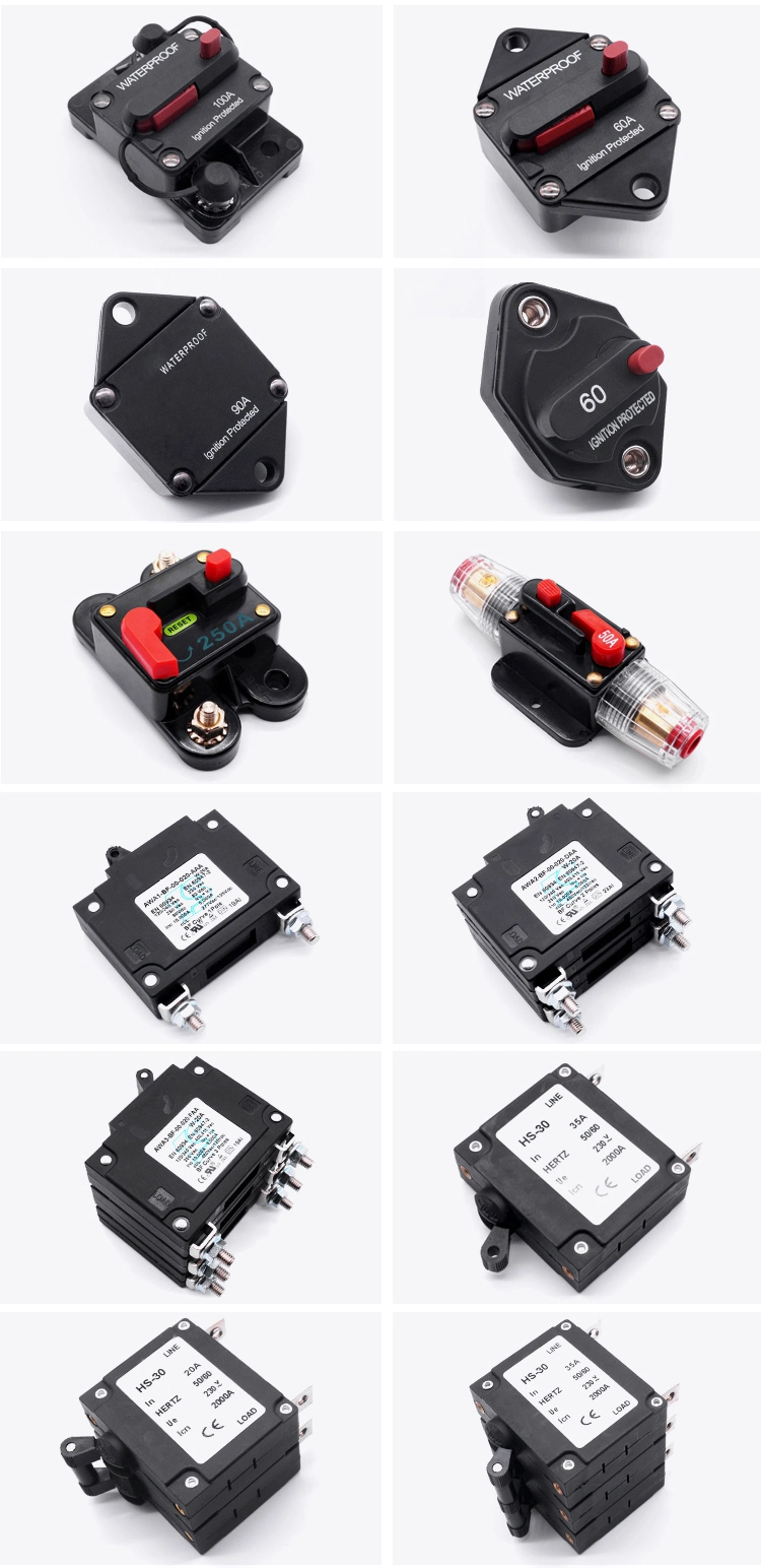 Plastic Type 250V 10A 20A 30A 40A 50A Automatic or Manual Reset Circuit Breaker with Stud