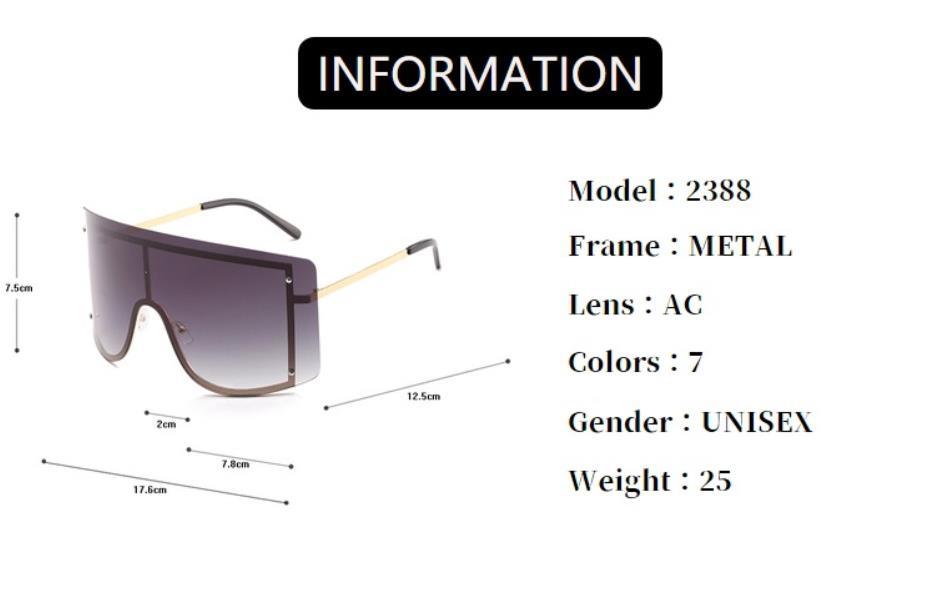 2021 Fashion Women Sunglasses Oversize Eyewear Big Frame Square Women One-Piece Sunglasses