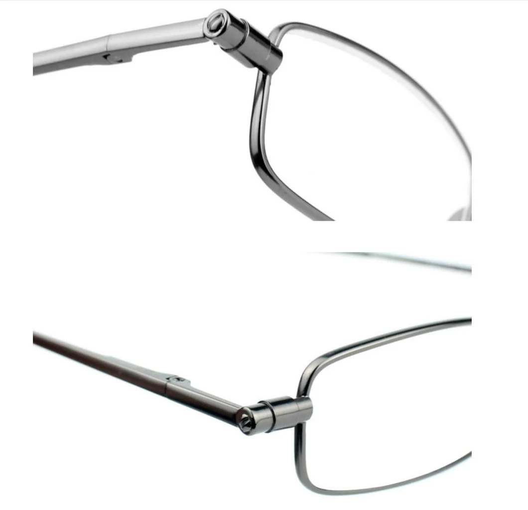 2020 Trending Selling Rectangle 360 Degree Folding Metal Reading Glasses with Plastic Case