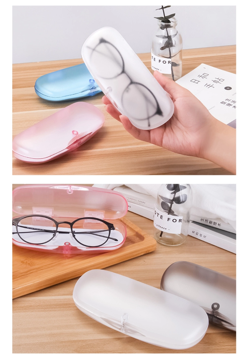 Wholesale Translucent Protective Case for Reading and Sunglasses; Hard Frosted Plastic Glasses Case