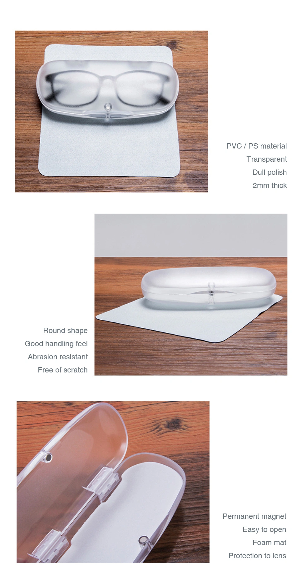 Wholesale Translucent Protective Case for Reading and Sunglasses; Hard Frosted Plastic Glasses Case