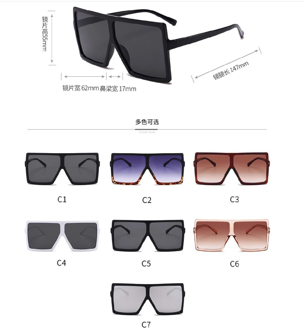 2020 Stylish UV400 Oversize Sunglasses Fashion Women Sunglasses Black Square Sunglasses