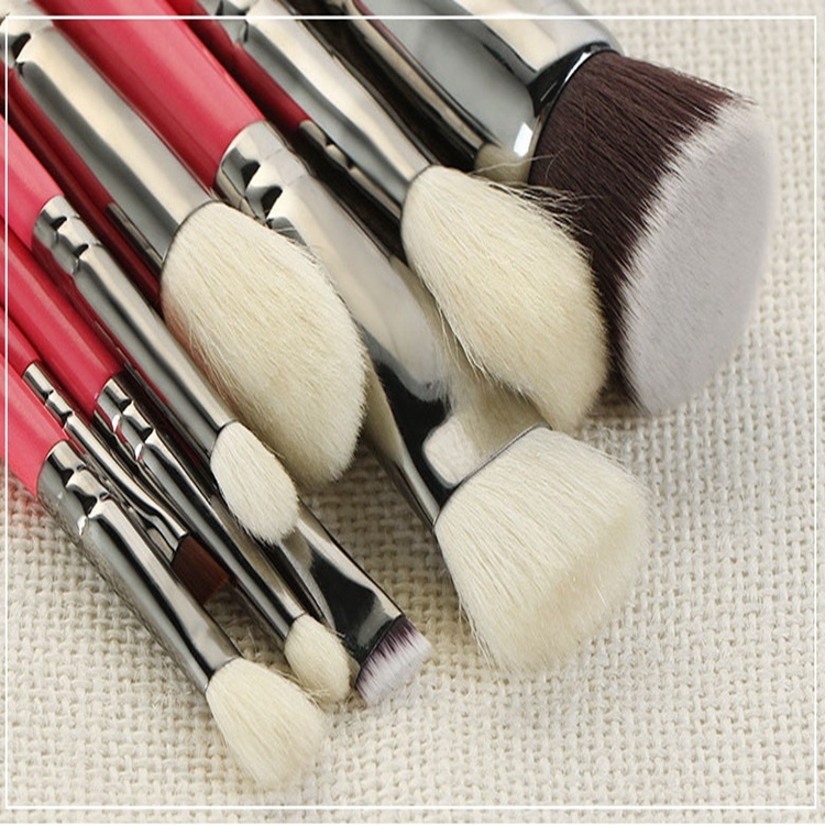 9PCS Rose Goat Hair Cosmetic Brush Kits Private Label Makeup Brush with Copper Tube Wood Handle Brush Set