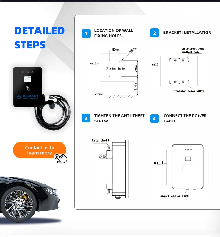 7kw AC EV Charger 2.4 Screen Wall Mounted Electric Car Charger Evse SAE J1772 EV Charger