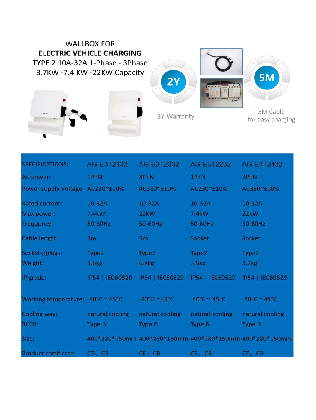 Mode 3 EV Charging Station 7.4kw 32A EV Charger with Dlb Dynamic Load Balance