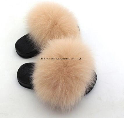 Soft Popular Kids Real Fur Sandals Children Cute Fox Fur Slippers