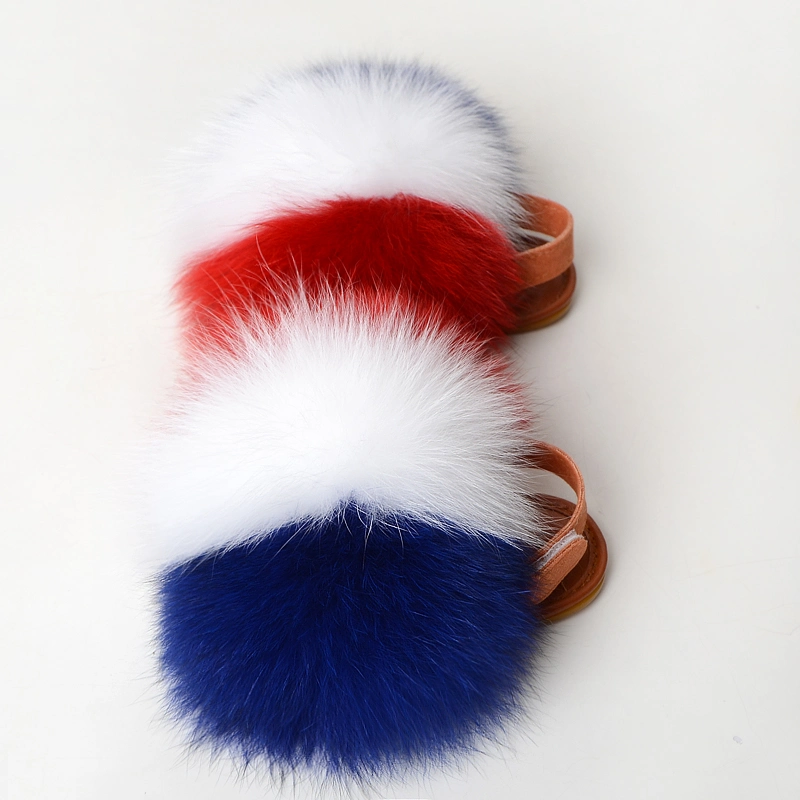 Wholesale Kids Fur Slippers, Kids Fur Slides with Back Strap, Real Fur Soft Fluffy Kids Fur Sandals