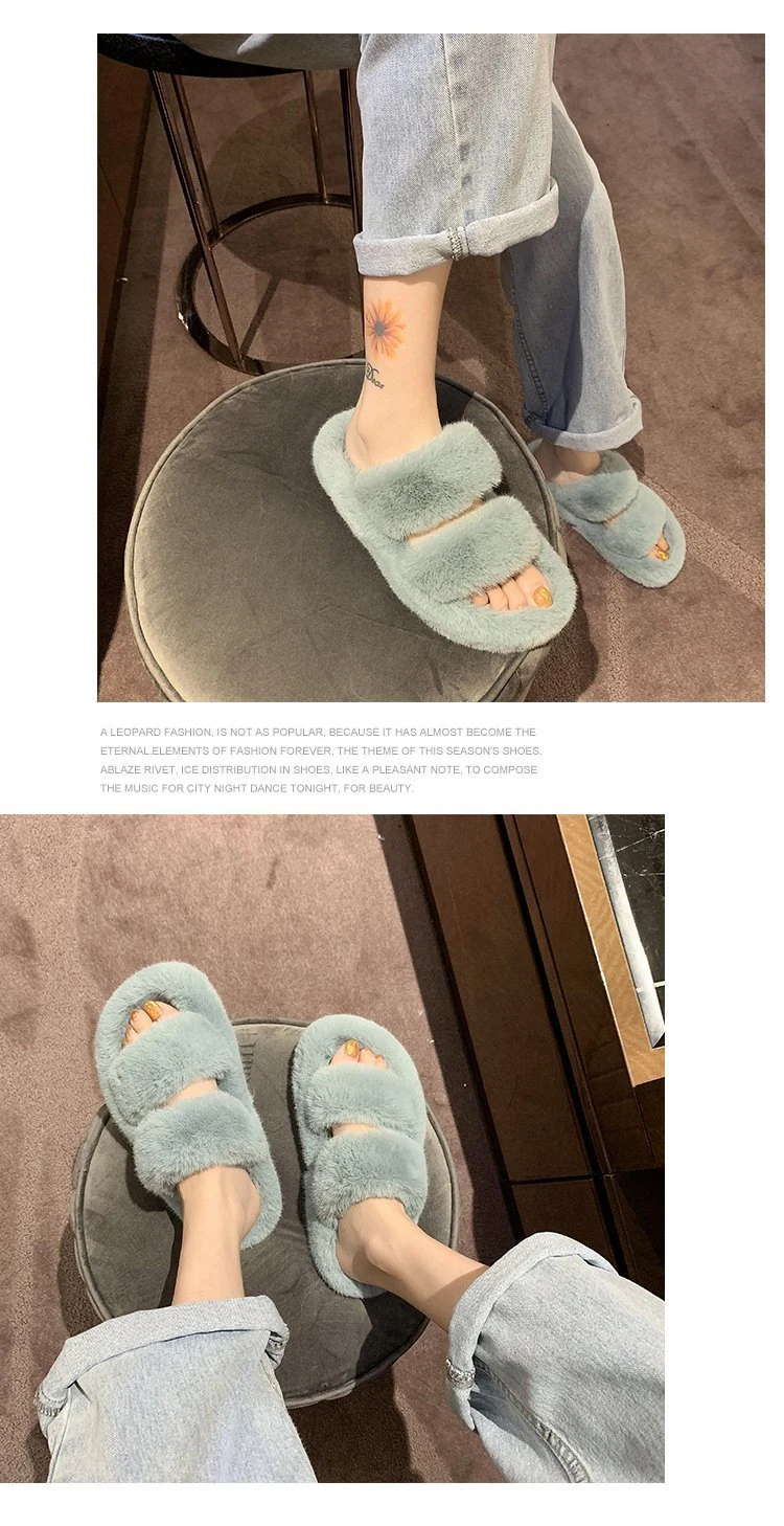 Double Strap Fur Sandals Wholesale Women Slides Fashion House Furry Slippers