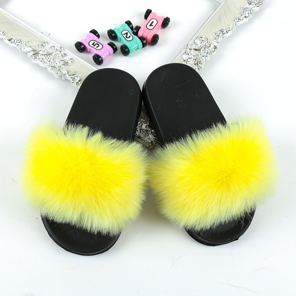 Girl Shoe Comfortable Soft Fur Slippers, Kids Shoes Indoor Outdoor Fur Slides, Fur Sandals for Kids