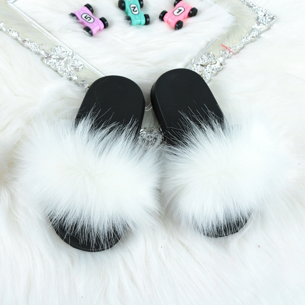 Kids Fur Home Slipper Girl Outdoor Raccoon Fluffy Cute Flats Slides