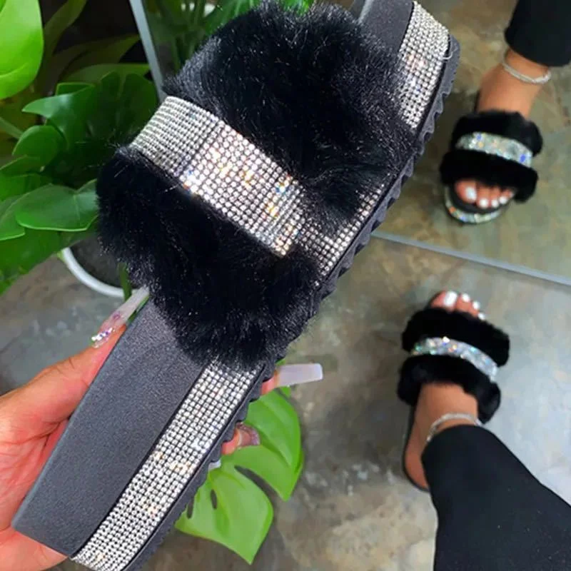 Platform Fur Slides, Wholesale Fur Slippers for Women, Colors Fur Sandals Vendor