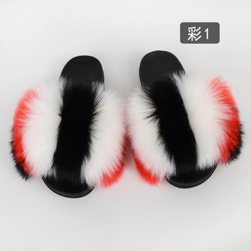 Wholesale Fur Slides Female, Popular Soft Fur Slippers Women, Multicolor Fur Sandals Women